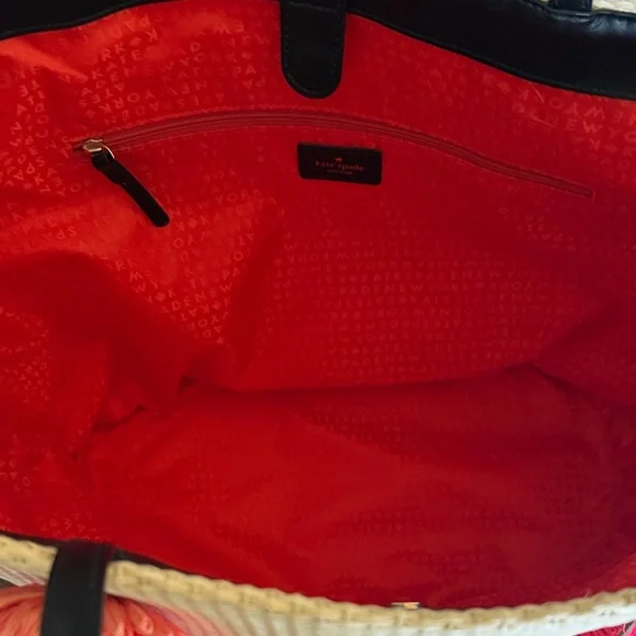 Kate Spade Beige Straw Tote with Red and Pink Floral Design - Picture 11 of 15